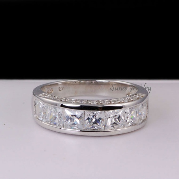 NEW 925 MENS WEDDING BAND RING PRINCESS DIAMOND CUT - Picture 2 of 2